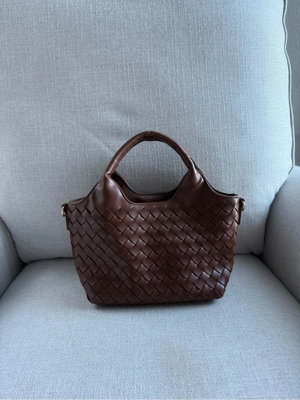 Urban Expressions Chocolate Brown Woven Shoulder Tote vegan leather